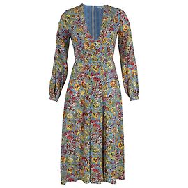 Autre Marque Vestido midi de manga larga con cuello en V de Rixo en seda con estampado floral