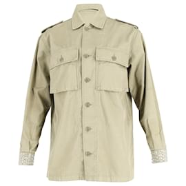 Chaqueta militar con puños adornados en algodón caqui claro de Saint Laurent