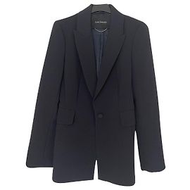 Blazer Tara Jarmon Blu Navy in Lana con Dettagli in Raso