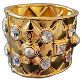 Bracciale Rigido Chanel Oro Strass e Faux Pearl