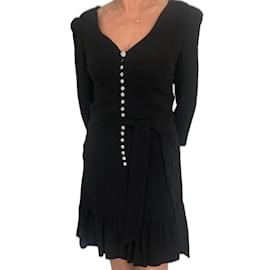 Vestido Azzaro de seda negro con botones de pedrería