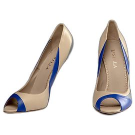 Le Silla Peep Toe Pumps Blau Grau Creme Leder