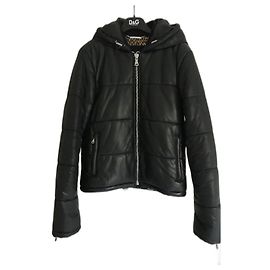 Dolce & Gabbana Daunenjacke aus Leder Schwarz