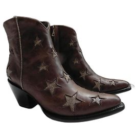 Mexicana Stiefeletten aus braunem Leder mit silbernen Sternen