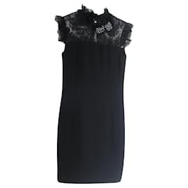 Dolce & Gabbana Black Viscose Dress with Pearl Bow