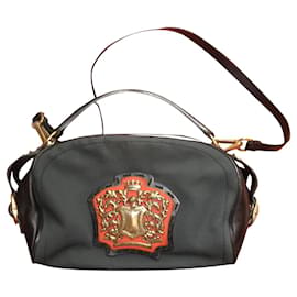 Sac à main Yves Saint Laurent en cuir et tissu noir