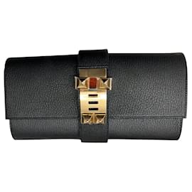 Hermès Médor Clutch schwarz Leder