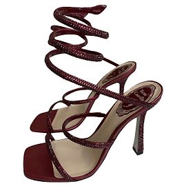 Sandali con tacco Cleo Rene Caovilla in raso bordeaux e cristalli