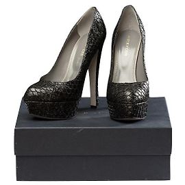 Sergio Rossi Black Snakeskin Effect Leather Pumps