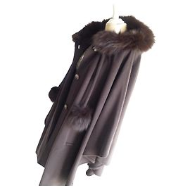 Autre Marque Capa Abrigo BAYA PARIS Marrón Cachemira Lana y Piel de Zorro