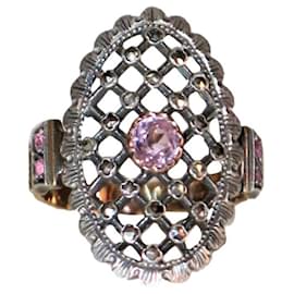 Autre Marque Anello Marquise in Oro Giallo con Ametista e Marcasite