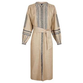Abito midi in lino ricamato Soeur Promesse beige