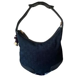 Borsa a tracolla Gucci Hobo tela e pelle nera monogramma GG