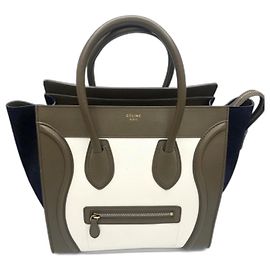Céline Luggage mini Handtasche Leder weiß khaki dunkelblau
