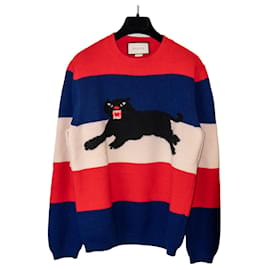 Gucci Wollpullover mit Muster Rot Blau Cremeweiß