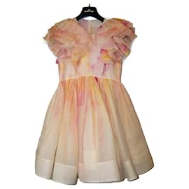 Robe courte Zimmermann en soie rose blanc orange jaune