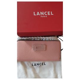 Lancel Mia schmale Geldbörse mit Reißverschluss rosa Straußenleder
