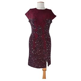 Escada Kleid Dunkelrot Wolle Mischgewebe Größe 38