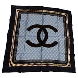 Chanel Seidenschal Blau Marineblau