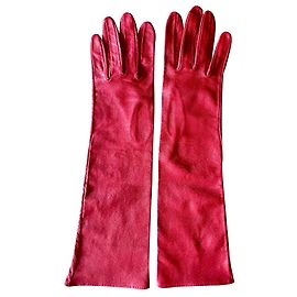 Autre Marque Paio di guanti lunghi in pelle di agnello rossa T. 7,5 soda rosa