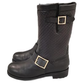 Jimmy Choo Botas de moto de cuero negro sz 36.5