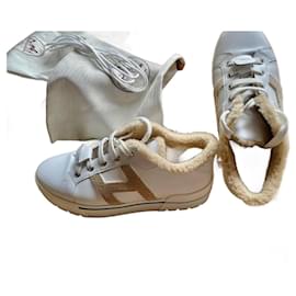 Sneakers Hermès Dare Bianche Beige Pelle e Agnello