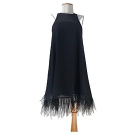 Aidan Mattox Swingkleid mit Federn Schwarz
