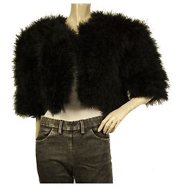 Autre Marque Vera Mont Echte Federn Schwarze kurze Bolerojacke Abendmantelgröße 44