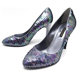 LOUIS VUITTON SANAGA SCARPE DÉCOLLETÉ 36 DÉCOLLETÉ IN PELLE E PAILLETTES VIOLA