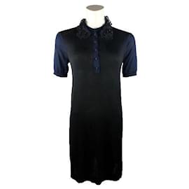 Louis Vuitton Seidenkleid Schwarz Blau XL