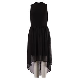 Alice + Olivia Alice & Olivia Asymmetric Hem Sleeveless Midi Dress in Black Polyester