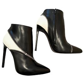 Saint Laurent Parigi classica 110 Stivaletto Zip In Pelle Nero Avorio