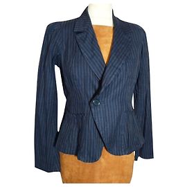 CHAQUETA SONIA RYKIEL BAYADERE LINO ALGODÓN COROLLE CUELLO GRANDE T38/40