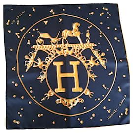 Hermès Gavroche Seidentuch Gold Dunkelblau