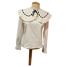 Manoush White Cotton Top with English Embroidery Collar