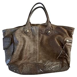 Borsa Shopper Maliparmi in Pelle Ecru Argentata