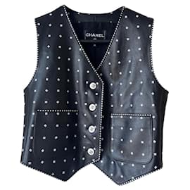 Chanel LOGO CC ärmellose Lederweste schwarz