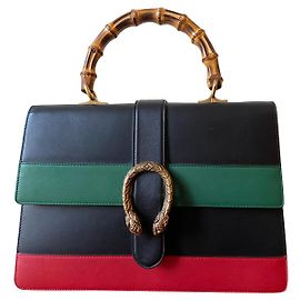 Gucci Blaue Marine, Grün & Rot Glattes Kalbsleder Leder Großer Dionysos Bambus