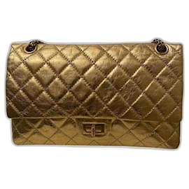 Chanel 2.55 Reissue 227 Borsa a flap in pelle di vitello oro metallizzato
