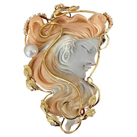 Collana con Ciondolo Cammeo Biton in Oro Giallo e Vermeil - Autre Marque