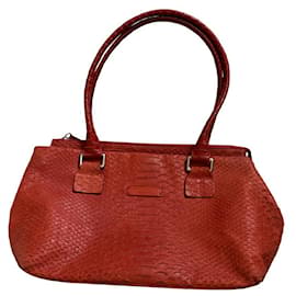 Borsa a spalla Tosca Blu in pelle rossa effetto coccodrillo