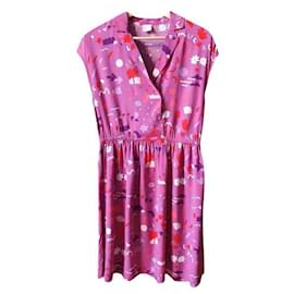 Des Petits Hauts Bedrucktes Kleid aus Viskose Lila Fuchsia