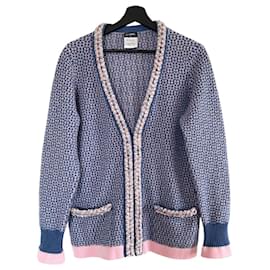 Chanel geflochtene Kaschmir Strickjacke Blau und Rosa