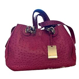 Borsa grande Furla in pelle di struzzo rosa