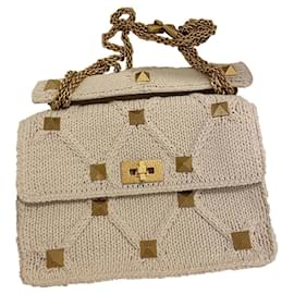 Borsa a mano Valentino Roman Stud Eggshell Cotone
