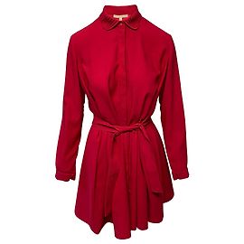 VESTIDO CORTO CON CINTURÓN Y MANGA LARGA MAJE EN POLIÉSTER ROJO