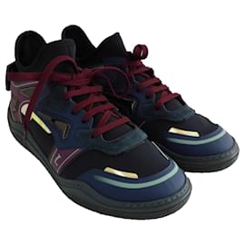 Sneaker Lanvin Diving Mid-High in Neoprene Nero Blu Navy