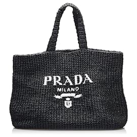 Borsa Prada in rafia nera con logo