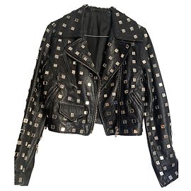 Moschino Giacca in pelle con placche a specchio incrostate zero difetti