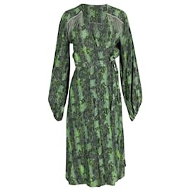 Rotate Birger Christensen Kira Vestido envelope com estampa de cobra embelezado com cristais em crepe viscose verde - Autre Marque